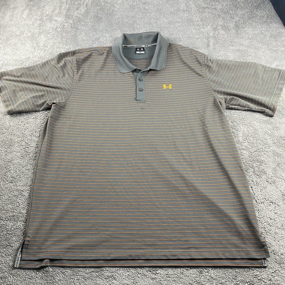 Under Armour‎ Polo Shirt Mens XXL Gray Orange Stripes Short Sleeve